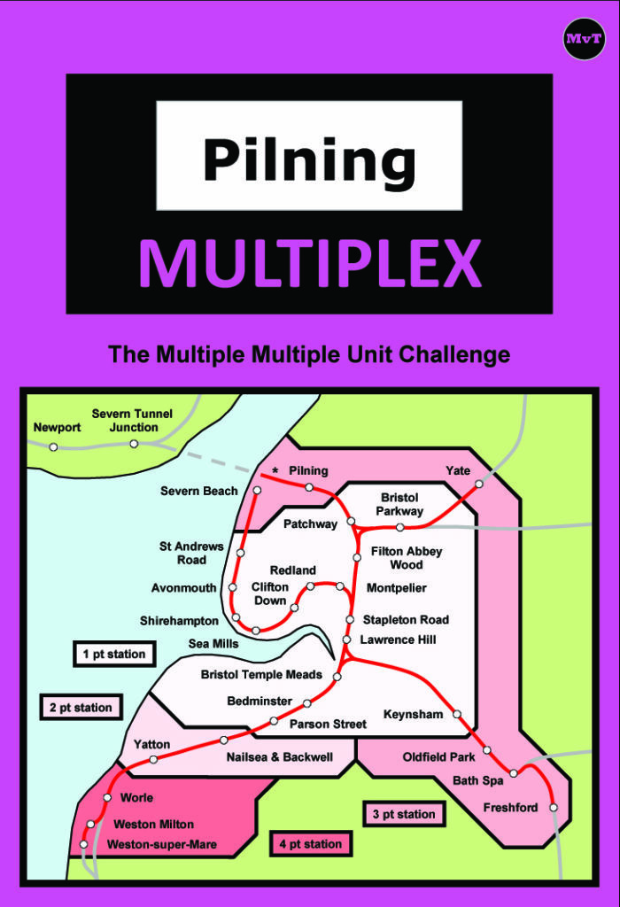 MvT and Pilning Station leaflet: Pilning Multiplex. The Multiple Multiple Unit Challenge. This leaflet contains a map of stations in the Freedom Travelpass ticketing area, with points corresponding to the zone. A summary of this information follows. Stations scoring one point: Patchway, Bristol Parkway, Filton Abbey Wood, Stapleton Road, Lawrence Hill, Bristol Temple Meads, Bedminster, Parson Street, Keynsham, St Andrews Road, Avonmouth, Shirehampton, Sea Mills, Clifton Down, Redland and Montpelier. Stations scoring two points: Yatton, and Nailsea & Backwell. Stations scoring three points: Yate, Oldfield Park, Bath Spa, Freshford, and Severn Beach. Pilning is also in the three point zone, but does not score. Stations scoring 4 points: Worle, Weston Milton and Weston-Super-Mare.